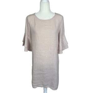 Francesca Bettini 100% Italian Linen Double Layer Bell sleeve Dress Medium NWT